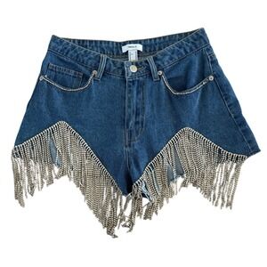 Forever 21 Rhinestone Fringe Denim Shorts Women's Size 26 Festival Party Rodeo‎